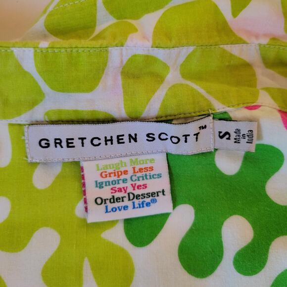 GRETCHEN SCOTT Boyfriend Shirt Art To Wear Stripes Leaves M Cotton Dopaminecore - Picture 15 of 15